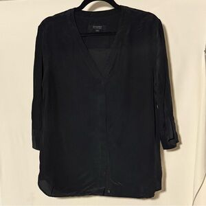AllSaints Silk Viscose Black Women's Button down work blouse wardrobe staple